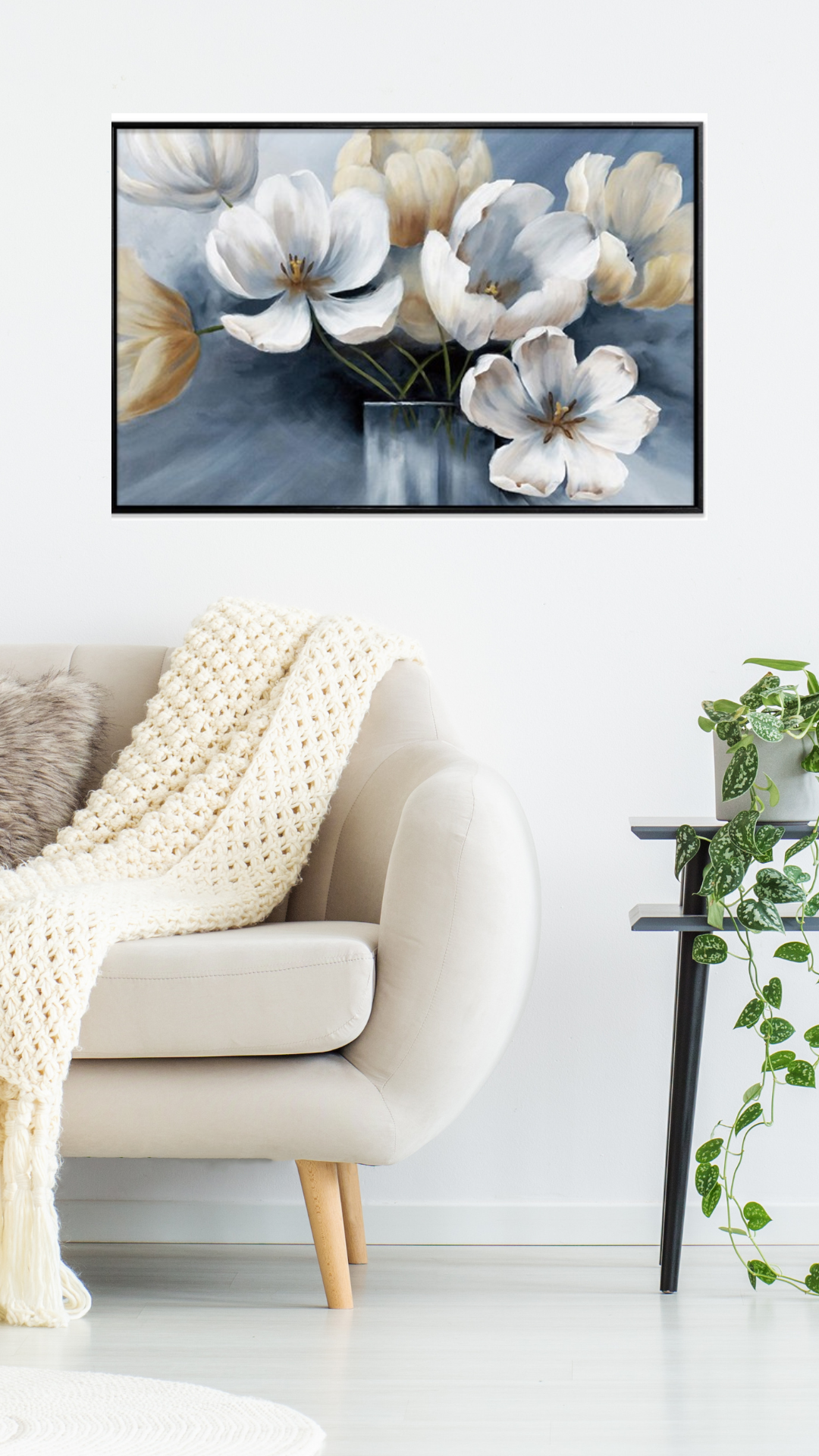 Perfume de Gardenias Flores Retocado con Oleo -con marco exterior Negro - Image 2