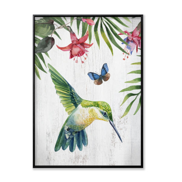 COLIBRI Diseño impreso en lienzo, Resaltado con OLEO Marco Exterior Negro